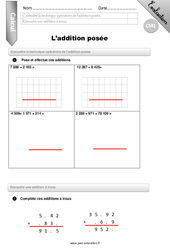 L’addition posée - Examen Evaluation - Bilan : 6ème Harmos - PDF à imprimer