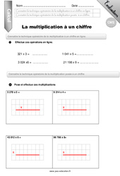 Multiplication à un chiffre - Examen Evaluation - Bilan : 6ème Harmos - PDF à imprimer