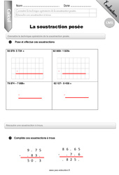 La soustraction posée - Examen Evaluation - Bilan : 6ème Harmos - PDF à imprimer