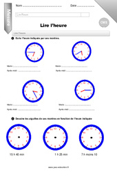 L'heure - Examen Evaluation - Bilan : 6ème Harmos - PDF à imprimer