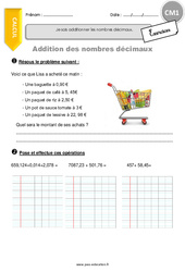 Additionner les nombres décimaux. - Exercices  : 6ème Harmos - PDF à imprimer