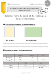 Aire d’un carré et d’un rectangle en utilisant la formule - Exercices  : 6ème Harmos - PDF à imprimer