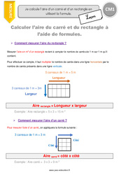 Aire d’un carré et d’un rectangle en utilisant la formule - Cours, Leçon : 6ème Harmos - PDF à imprimer