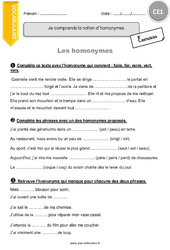 Homonymes - Exercices  : 4ème Harmos - PDF à imprimer