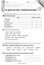 Genre du nom - Examen Evaluation - Bilan : 4ème Harmos - PDF à imprimer