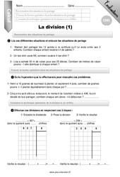 Division à un chiffre - Examen Evaluation - Bilan : 6ème Harmos - PDF à imprimer