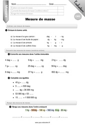 Mesure de masse - Examen Evaluation - Bilan : 6ème Harmos - PDF à imprimer