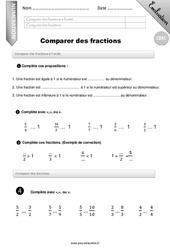 Comparer des fractions - Examen Evaluation - Bilan : 6ème Harmos - PDF à imprimer