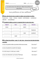 Mots dérivés en utilisant des préfixes et des suffixes - Exercices  : 7ème Harmos - PDF à imprimer