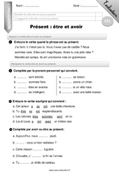 Présent, être et avoir - Examen Evaluation - Bilan : 4ème Harmos - PDF à imprimer