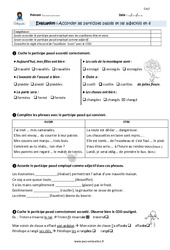 Accorder les participes passés et adjectifs en - é - Examen Evaluation - Bilan : 7ème Harmos - PDF à imprimer