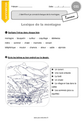 Lexique de la montagne - Exercices  : 4ème Harmos - PDF à imprimer