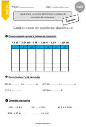 Contenance et nombres décimaux - Exercices  : 7ème Harmos - PDF à imprimer