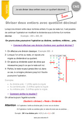 Diviser deux entiers avec quotient décimal - Cours, Leçon : 7ème Harmos - PDF gratuit à imprimer