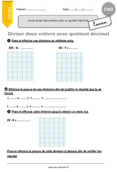 Diviser deux entiers avec quotient décimal - Exercices  : 7ème Harmos - PDF à imprimer