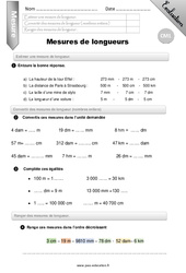 Mesure de longueur - Examen Evaluation - Bilan : 6ème Harmos - PDF à imprimer