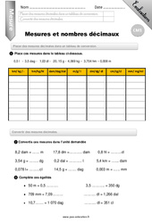 Mesures et nombres décimaux - Examen Evaluation - Bilan : 6ème Harmos - PDF à imprimer