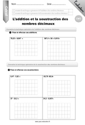 Addition et soustraction des nombres décimaux - Examen Evaluation - Bilan : 6ème Harmos - PDF à imprimer