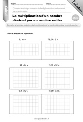 La multiplication d’un nombre décimal par un nombre entier - Examen Evaluation - Bilan : 6ème Harmos - PDF à imprimer