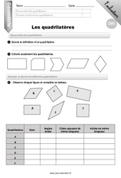 Reconnaitre les quadrilatères - Examen Evaluation - Bilan : 6ème Harmos - PDF à imprimer