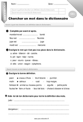 Chercher un mot dans le dictionnaire - Examen Evaluation - Bilan : 4ème Harmos - PDF à imprimer