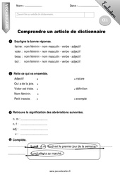 Comprendre un article de dictionnaire - Examen Evaluation - Bilan : 4ème Harmos - PDF à imprimer