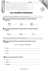 Nombres décimaux - Examen Evaluation - Bilan : 6ème Harmos - PDF à imprimer