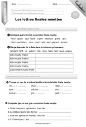 Lettres finales muettes - Examen Evaluation - Bilan : 4ème Harmos - PDF à imprimer