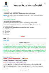 Séquence - Fiche de préparation Accord du verbe avec le sujet - Séquence - Fiche de préparation : 7ème Harmos - PDF à imprimer