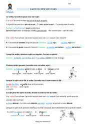 Accord du verbe avec le sujet - Cours, Leçon : 7ème Harmos - PDF gratuit à imprimer