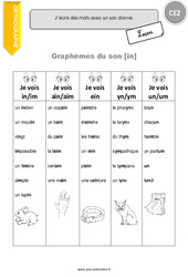 Graphèmes du son [in] - Cours, Leçon : 5ème Harmos - PDF à imprimer