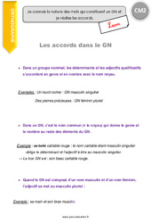 Accords dans le GN - Groupe nominal - Cours, Leçon : 7ème Harmos - PDF à imprimer