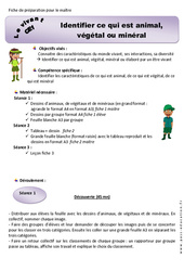 Séquence - Fiche de préparation Animal, végétal ou minéral - Séquence - Fiche de préparation : 4ème Harmos - PDF à imprimer