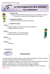 Séquence - Fiche de préparation Croissance - Séquence - Fiche de préparation - Séance 2 - Développement des animaux : 3eme Harmos - PDF à imprimer