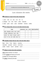 Classes de mots - Exercices avec correction : 4ème Harmos - PDF à imprimer