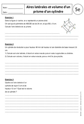 Aire latérale et volume d'un prisme - Exercices corrigés : 9eme Harmos - PDF à imprimer