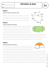 Périmètres - Aires - Calculs - Exercices corrigés : 9eme Harmos - PDF à imprimer