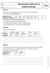 Mouvement uniforme et unités de temps - Exercices corrigés : 9eme Harmos - PDF à imprimer