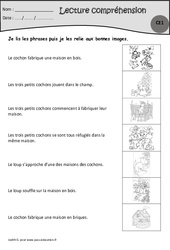 Les trois petits cochons - Je lis, j'associe l'image - Exercices de lecture : 4ème Harmos - PDF à imprimer