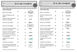 Le ballon - Je lis des consignes - Exercices de lecture : 4ème Harmos - PDF à imprimer