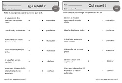 Qui à parlé - Exercices de lecture : 4ème Harmos - PDF à imprimer