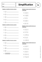 Simplification - Exercices corrigés - Ecritures fractionnaires : 8ème Harmos - PDF à imprimer