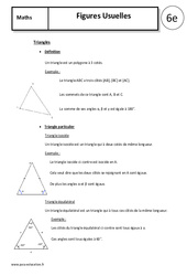 Figures Usuelles- Fiches Triangles - Quadrilatères - Cours : 8ème Harmos - PDF à imprimer