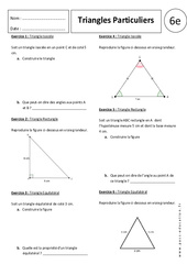 Triangles particuliers - Exercices corrigés - Triangle Isocèle - Triangle Rectangle - Triangle Equilatéral : 8ème Harmos - PDF à imprimer