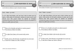 Paris - Dakar - Idées essentielles d'un texte - Exercices de lecture : 4ème Harmos - PDF à imprimer