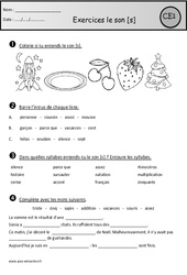 Exercices - Son [s] - s - ss - c - ç - t - x - Etude des sons : 4ème Harmos - PDF à imprimer