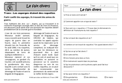 Fait divers - Lecture compréhension - Textes informatifs / Documentaires : 4ème Harmos - PDF à imprimer