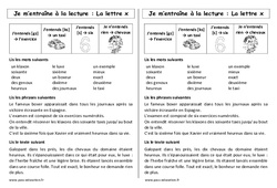 La lettre x - Phonologie - Etude des sons : 4ème Harmos - PDF à imprimer