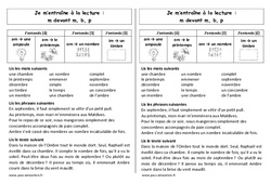 Fiche de lecture - m devant m, b,p - Orthographe : 4ème Harmos - PDF à imprimer