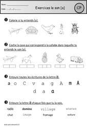 Exercices - Son a - Etude des sons : 3eme Harmos - PDF à imprimer